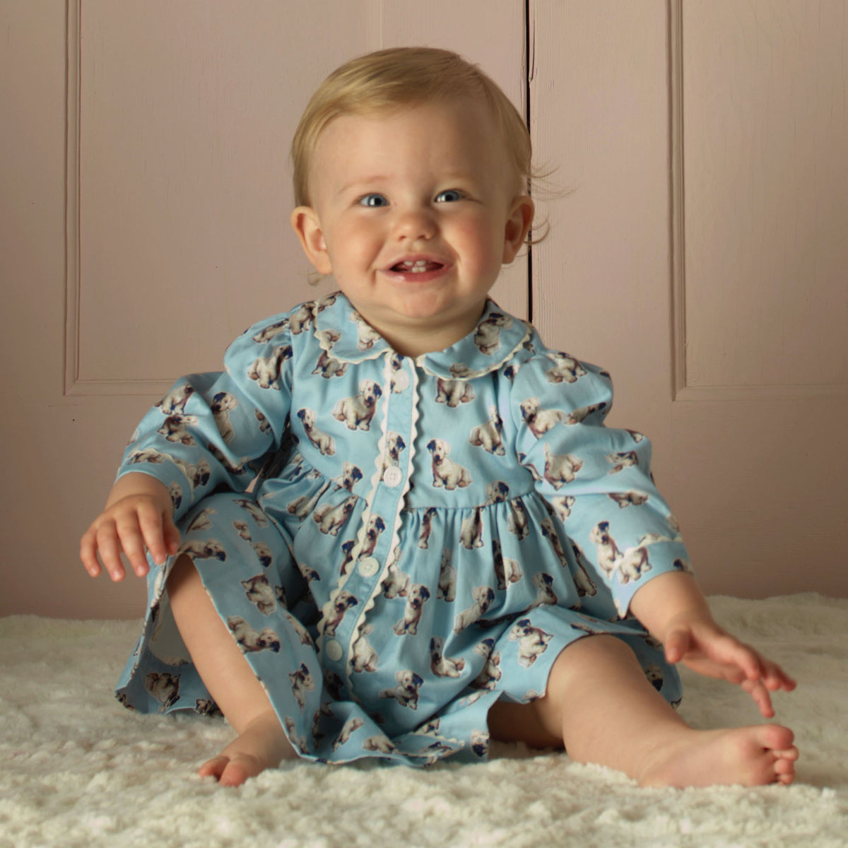 Blue Puppy Button-front Dress & Bloomers