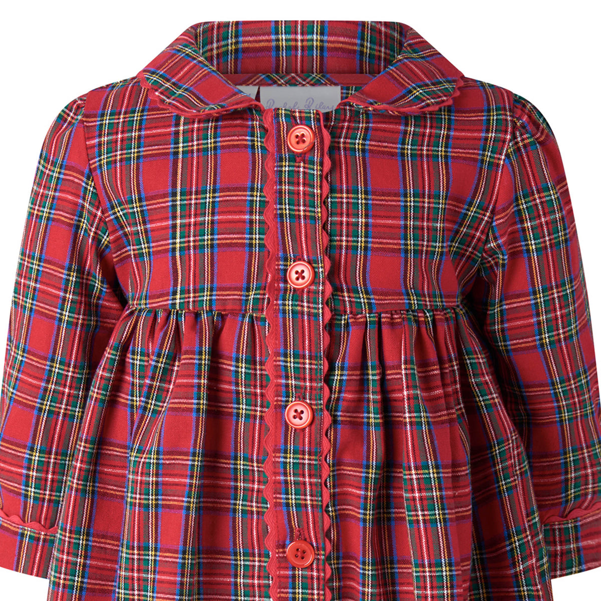 Red Tartan LS Button-front Dress & Bloomers