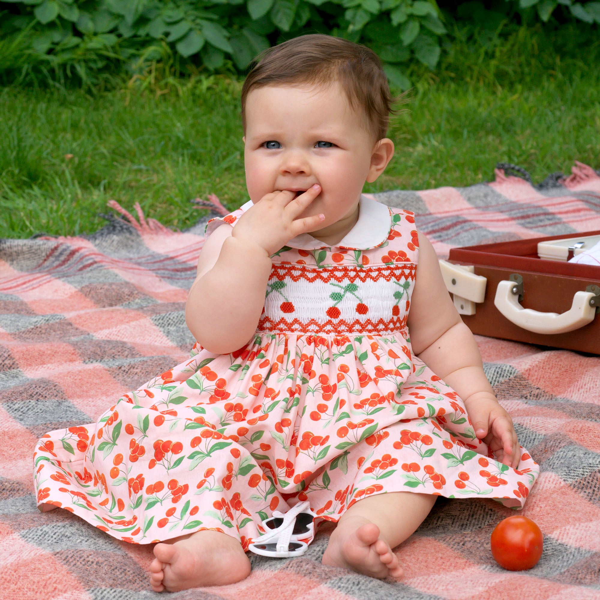 LuLu BeBe Girls Red Check Smocked Cherry Bloomers Set main image 0
