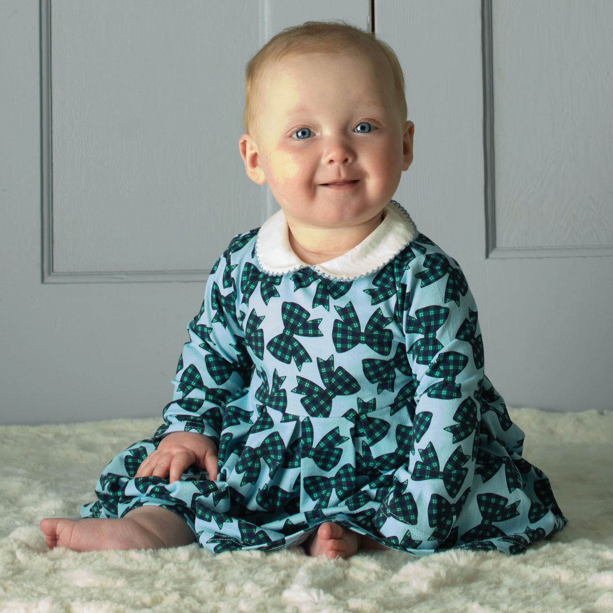 Blue Tartan Bow Jersey Dress