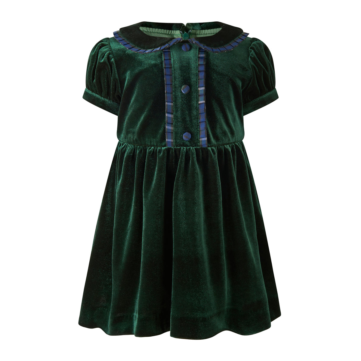 Green Velvet Tartan Trim Dress
