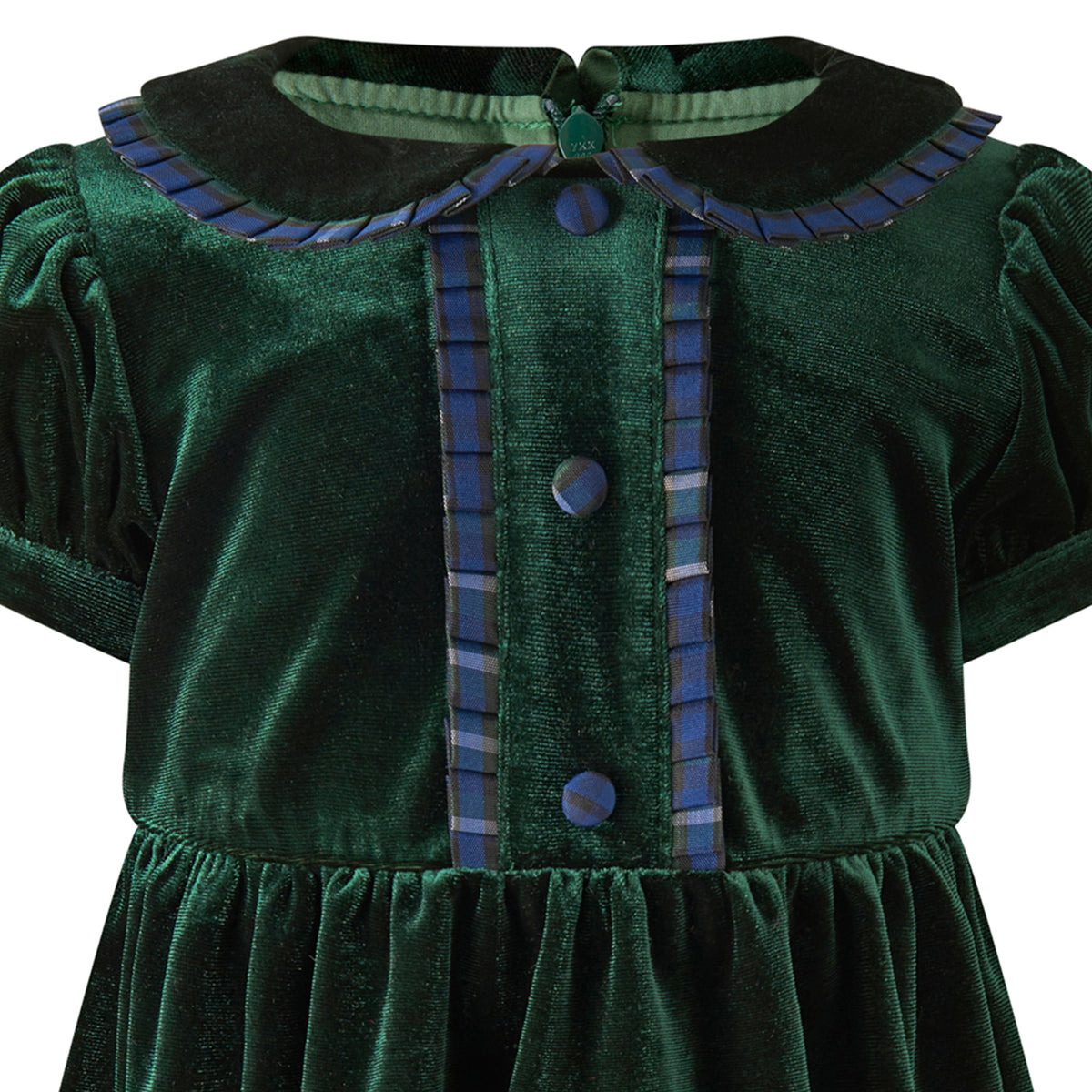 Green Velvet Tartan Trim Dress