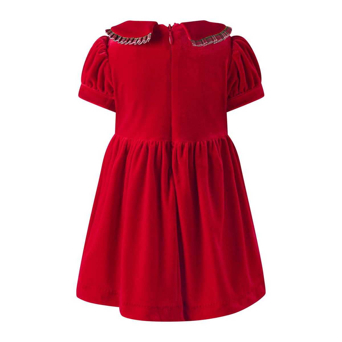 Red Velvet Tartan Trim Dress