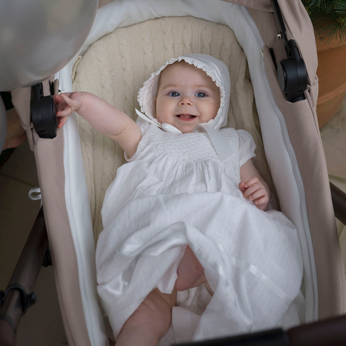 Long Christening Smocked Dress & Bonnet