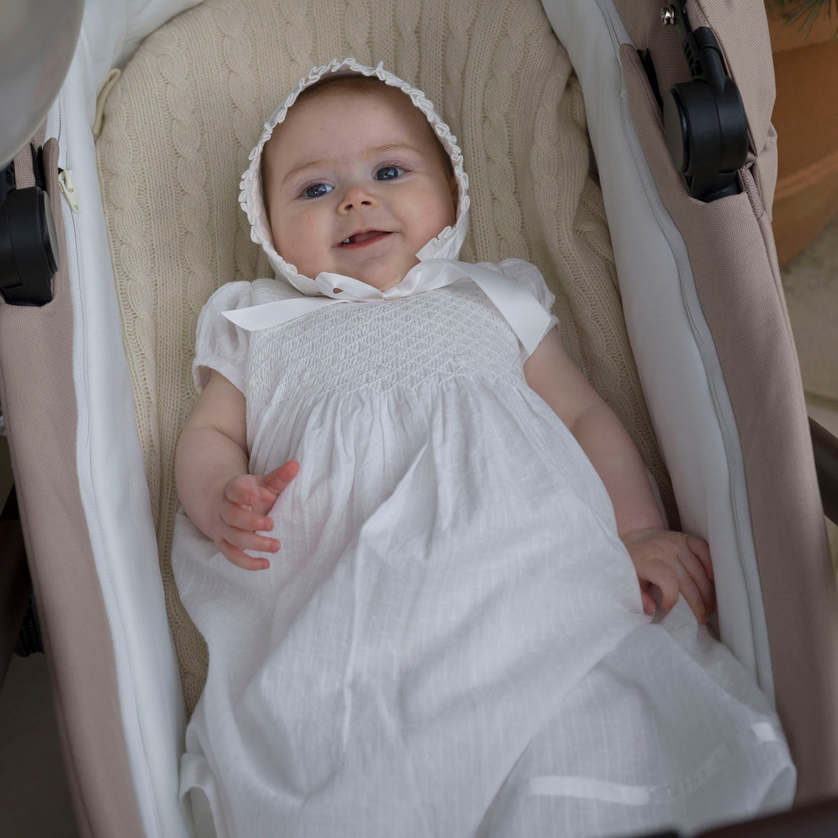 Long Christening Smocked Dress & Bonnet