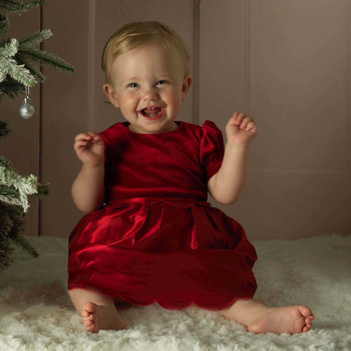 Red Taffeta Scalloped Dress