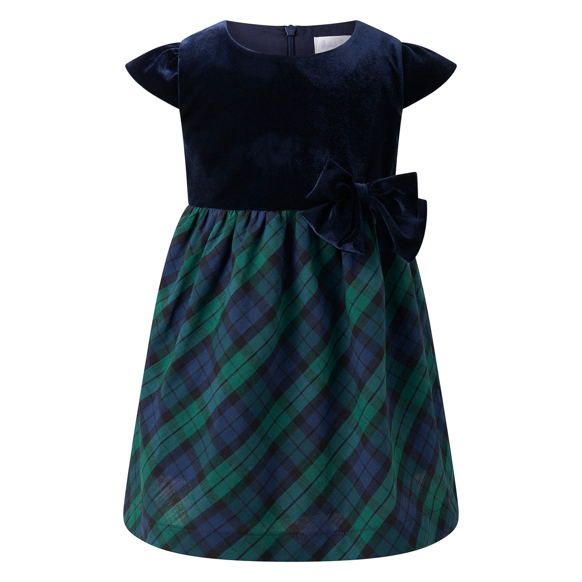 Navy Velvet Blackwatch Check Party Dress