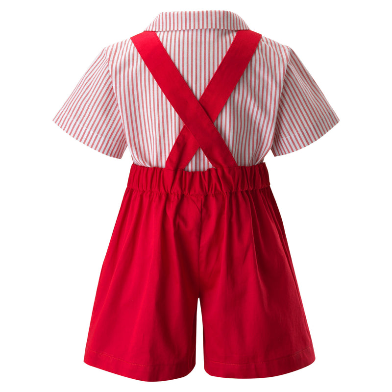 Red Stripe Shirt & Dungaree Set