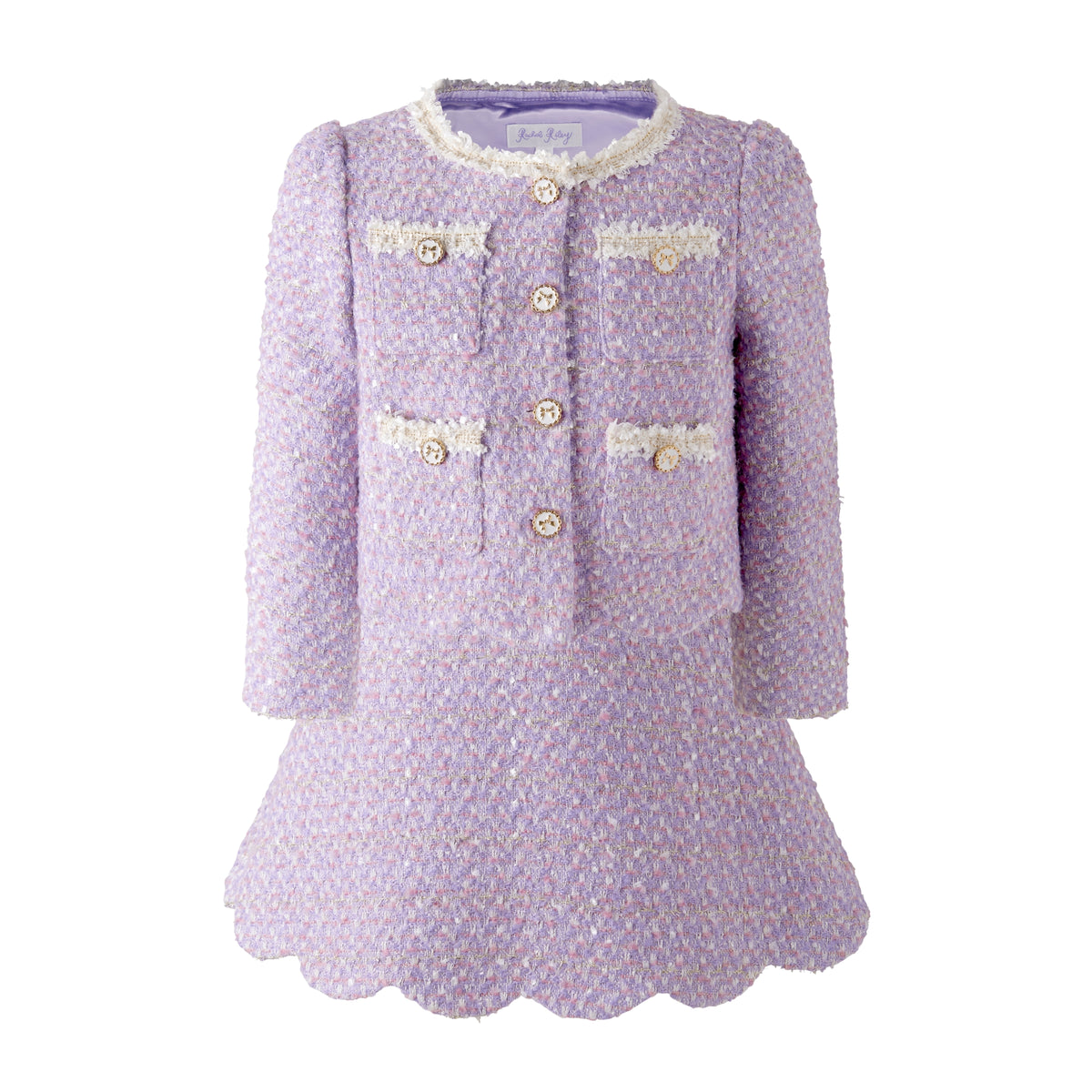 Purple Tweed Scalloped Skirt Set