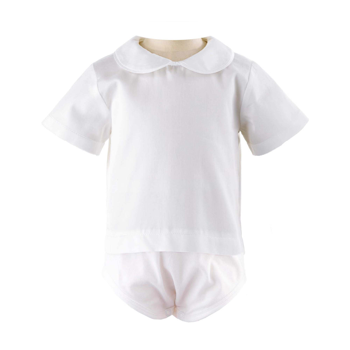 Ivory piping peter pan collar shirt with jersey body.