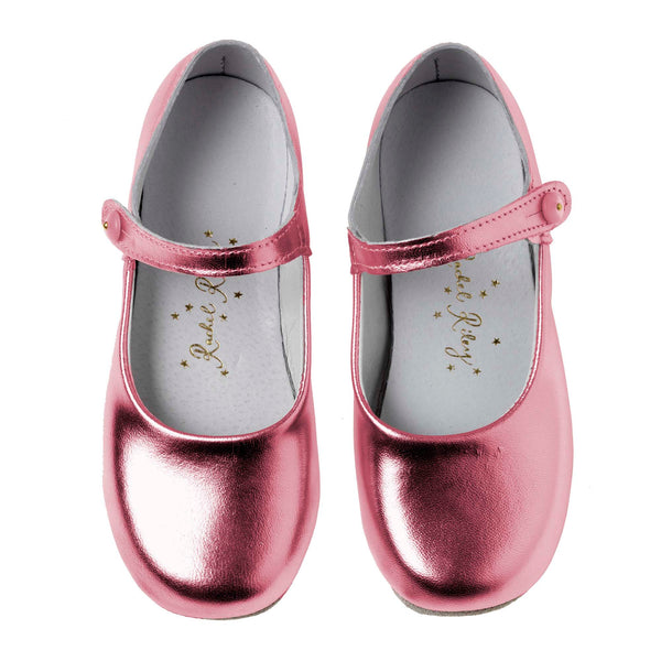 Button Strap Slippers, Pink Metallic