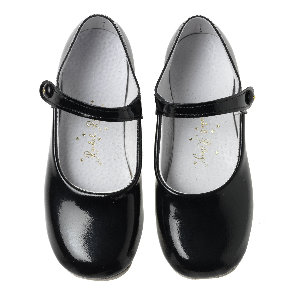 Button Strap Slippers, Black Patent