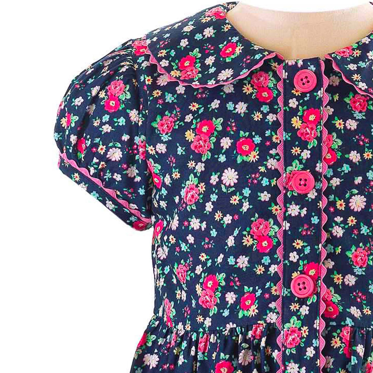 Navy Floral Button-front Dress