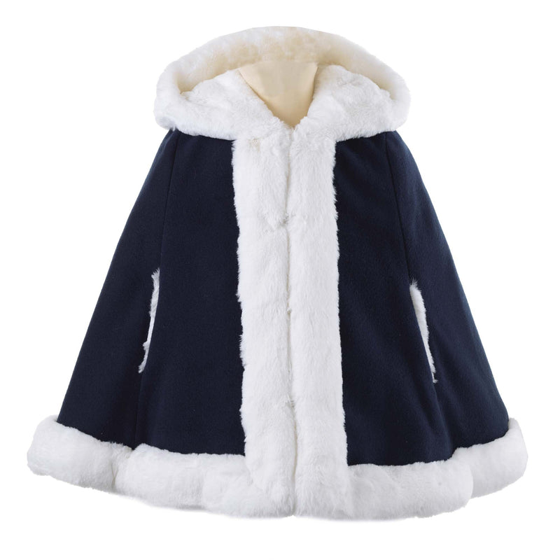 Navy Faux Fur Trim Cape