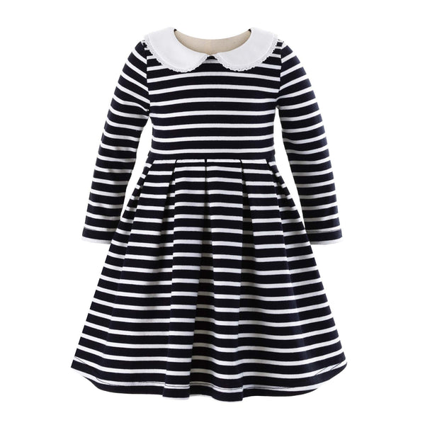 Navy Long Sleeve Breton Striped Jersey Dress