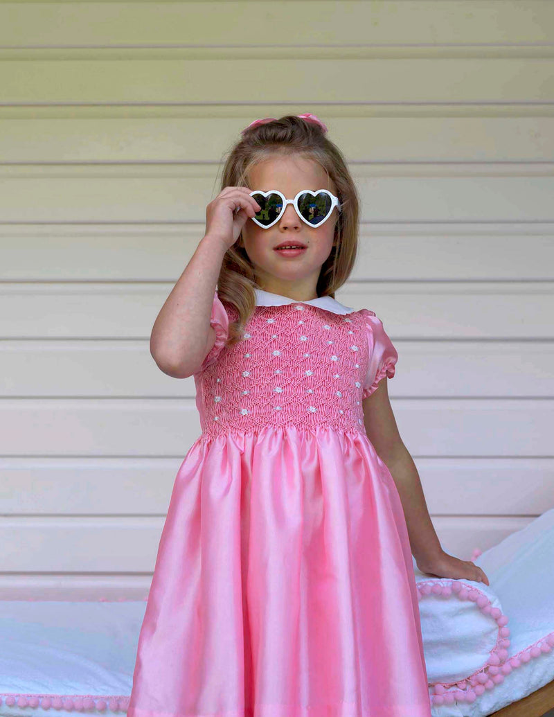 Taffeta Rosebud Smocked Dress