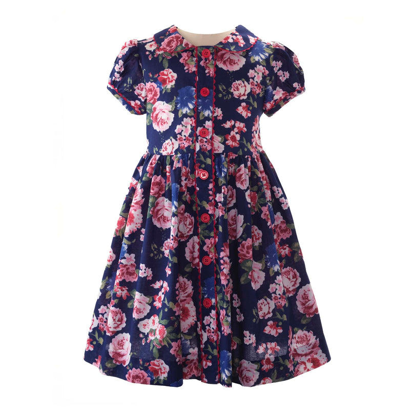 Navy Rose Button-Front Dress