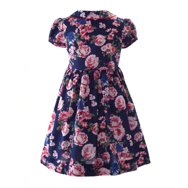 Navy Rose Button-Front Dress