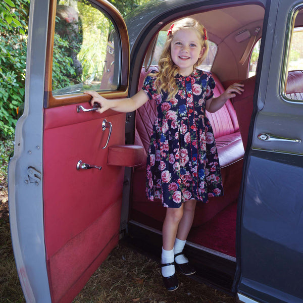 Navy Rose Button-Front Dress