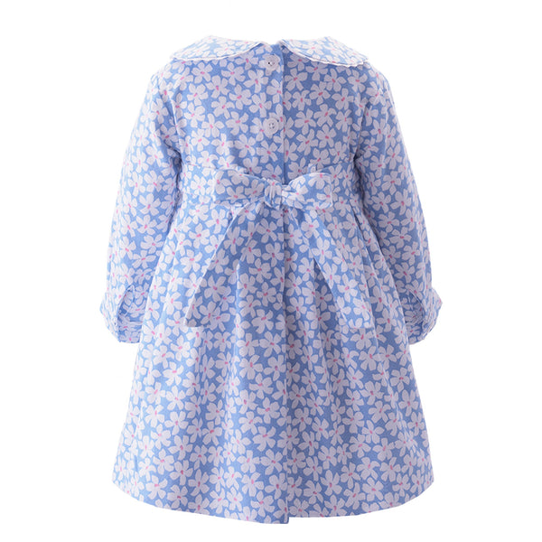 Blue Daisy Flannel Pleated Dress