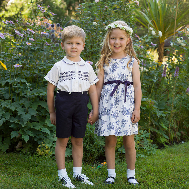 Navy Floral Toile Dress