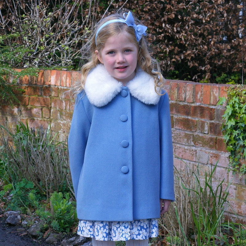 Blue Faux Fur Collar Coat