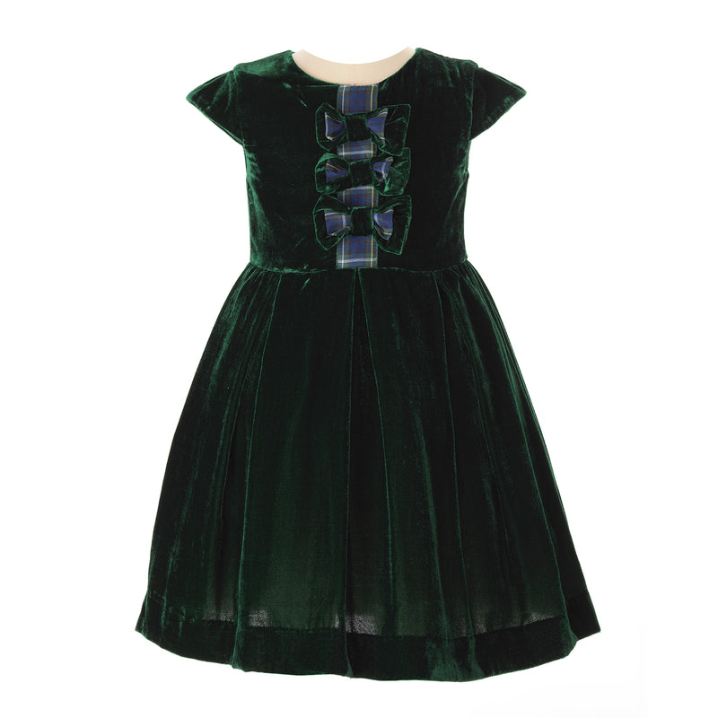 Green Tartan Bow Velvet Dress