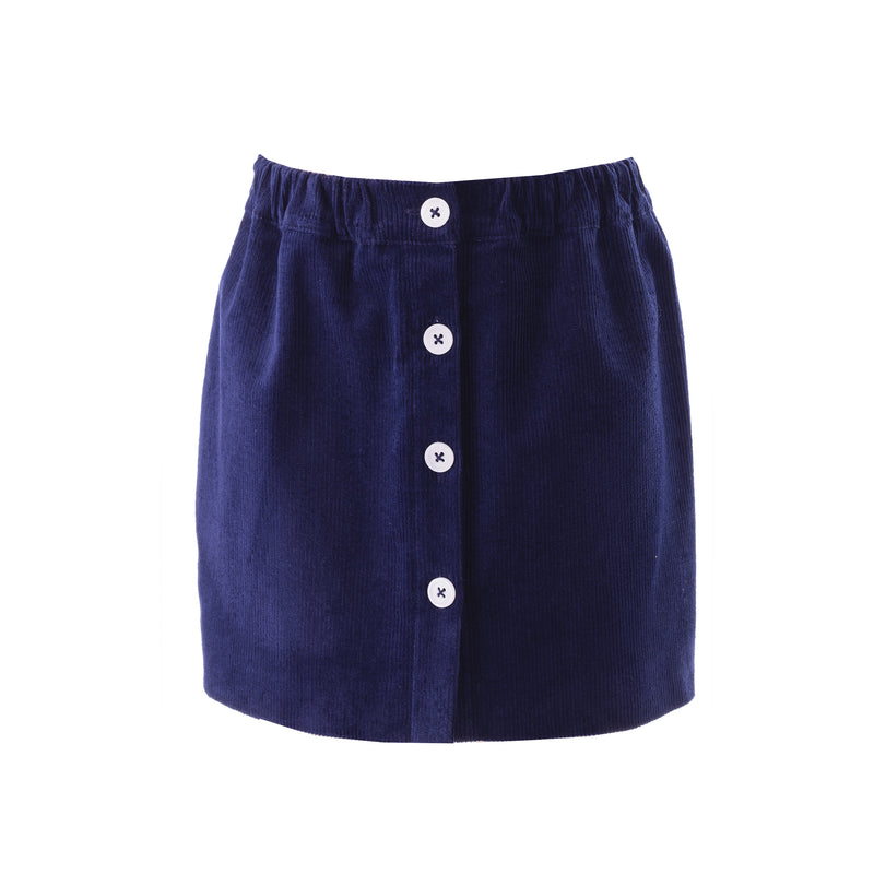Navy Button-Front Skirt