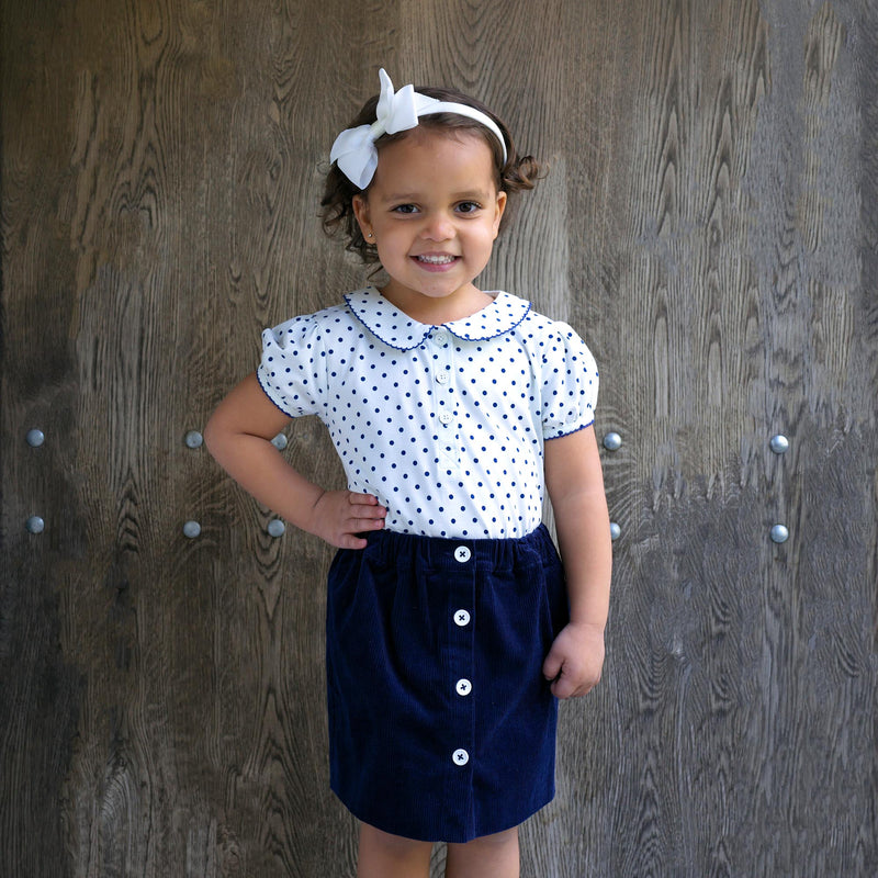 Navy Button-Front Skirt