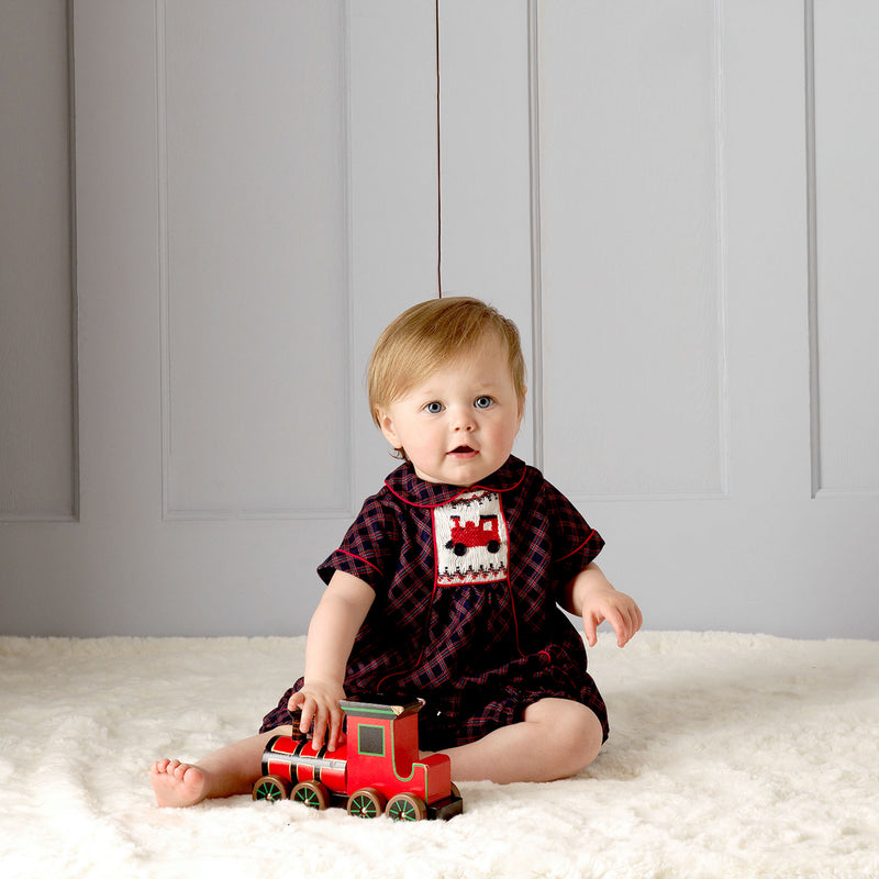 Train Smocked Babysuit