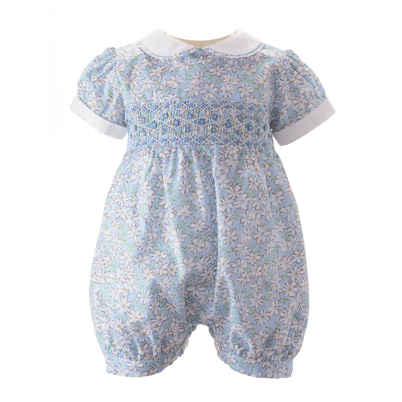 Blue Ditsy Lawn Smocked Babysuit