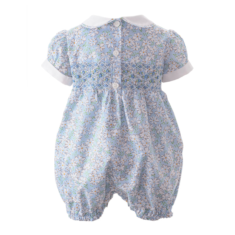 Blue Ditsy Lawn Smocked Babysuit