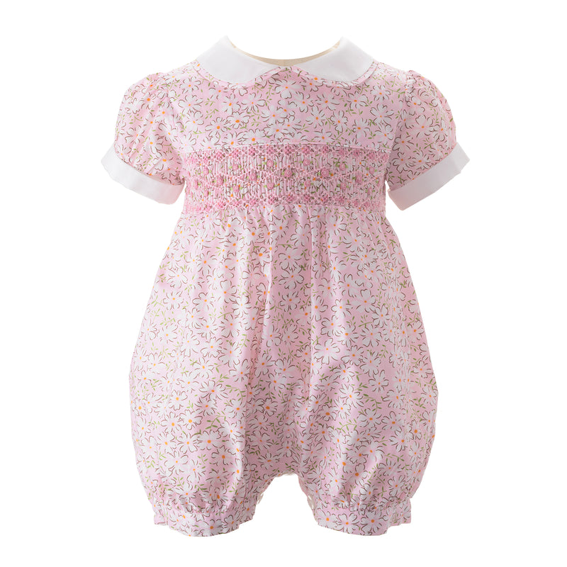Pink Ditsy Lawn Smocked Babysuit