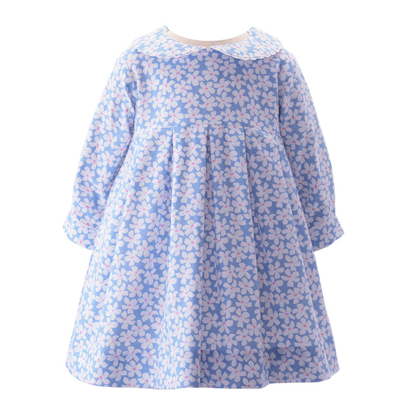 Blue Daisy Flannel Pleated Dress & Bloomers