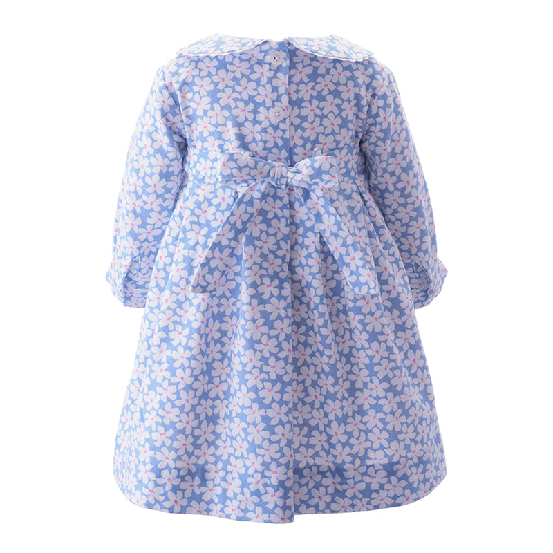 Blue Daisy Flannel Pleated Dress & Bloomers