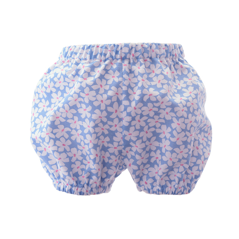 Blue Daisy Flannel Pleated Dress & Bloomers