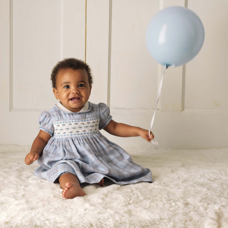 Blue Tartan Smocked Dress & Bloomers