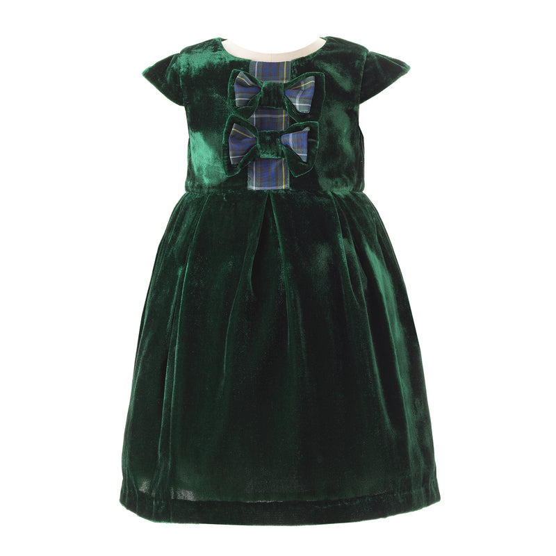 Green Tartan Bow Velvet Dress