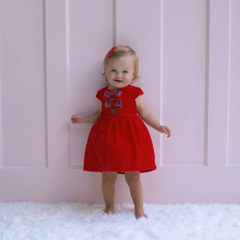 Tartan Bow Velvet Dress