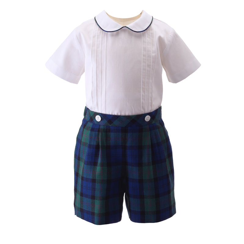 Navy Tartan Shirt and Shorts Set