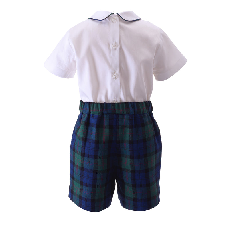 Navy Tartan Shirt and Shorts Set