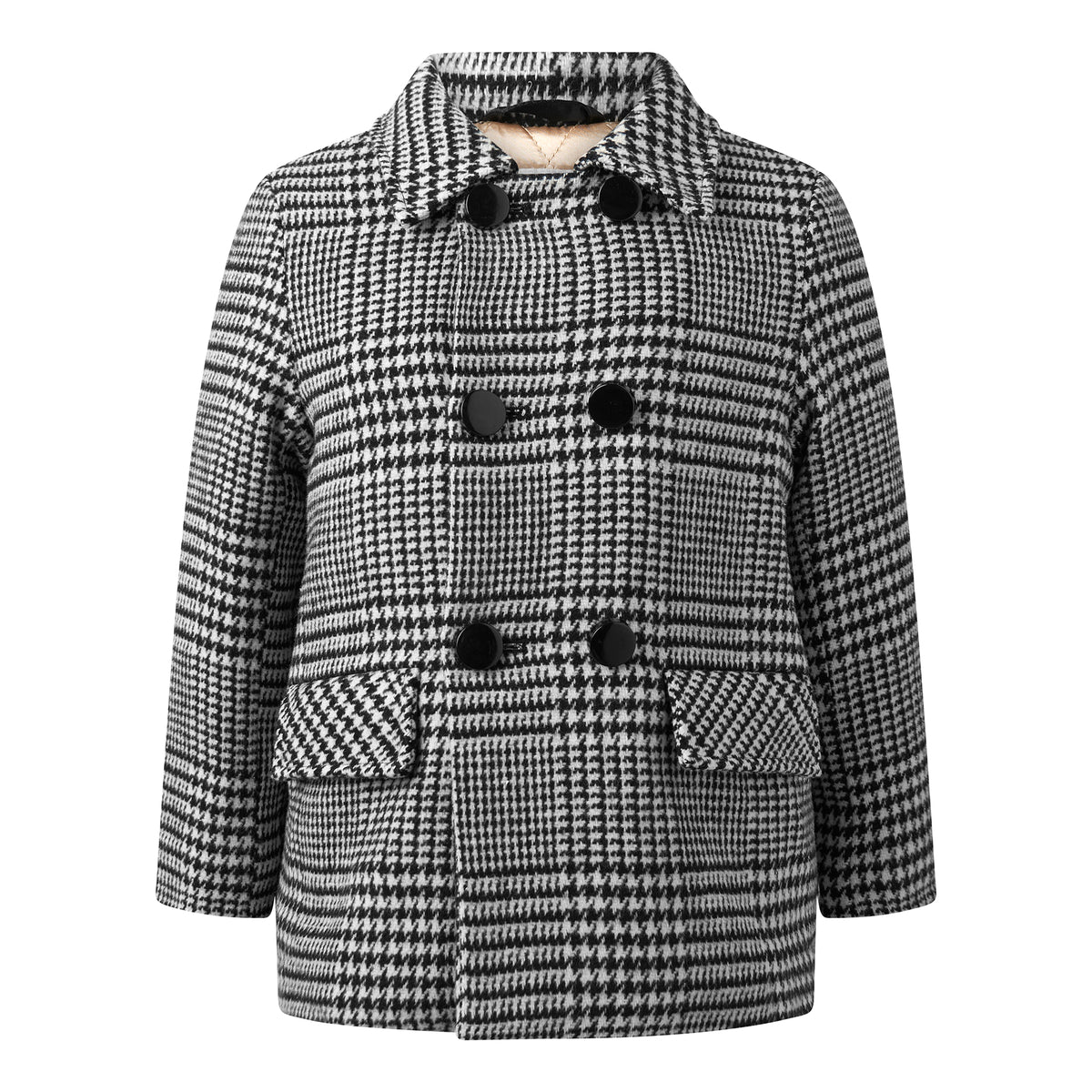Black Houndstooth Double Breasted Coat
