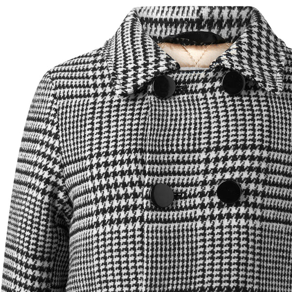 Black Houndstooth Double Breasted Coat