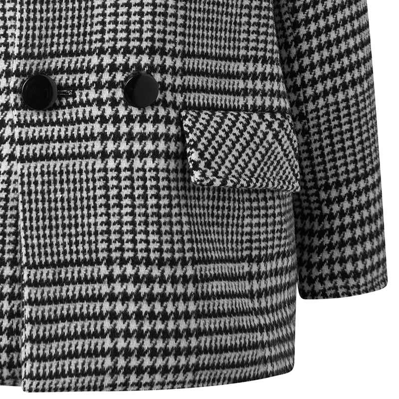 Black Houndstooth Double Breasted Coat