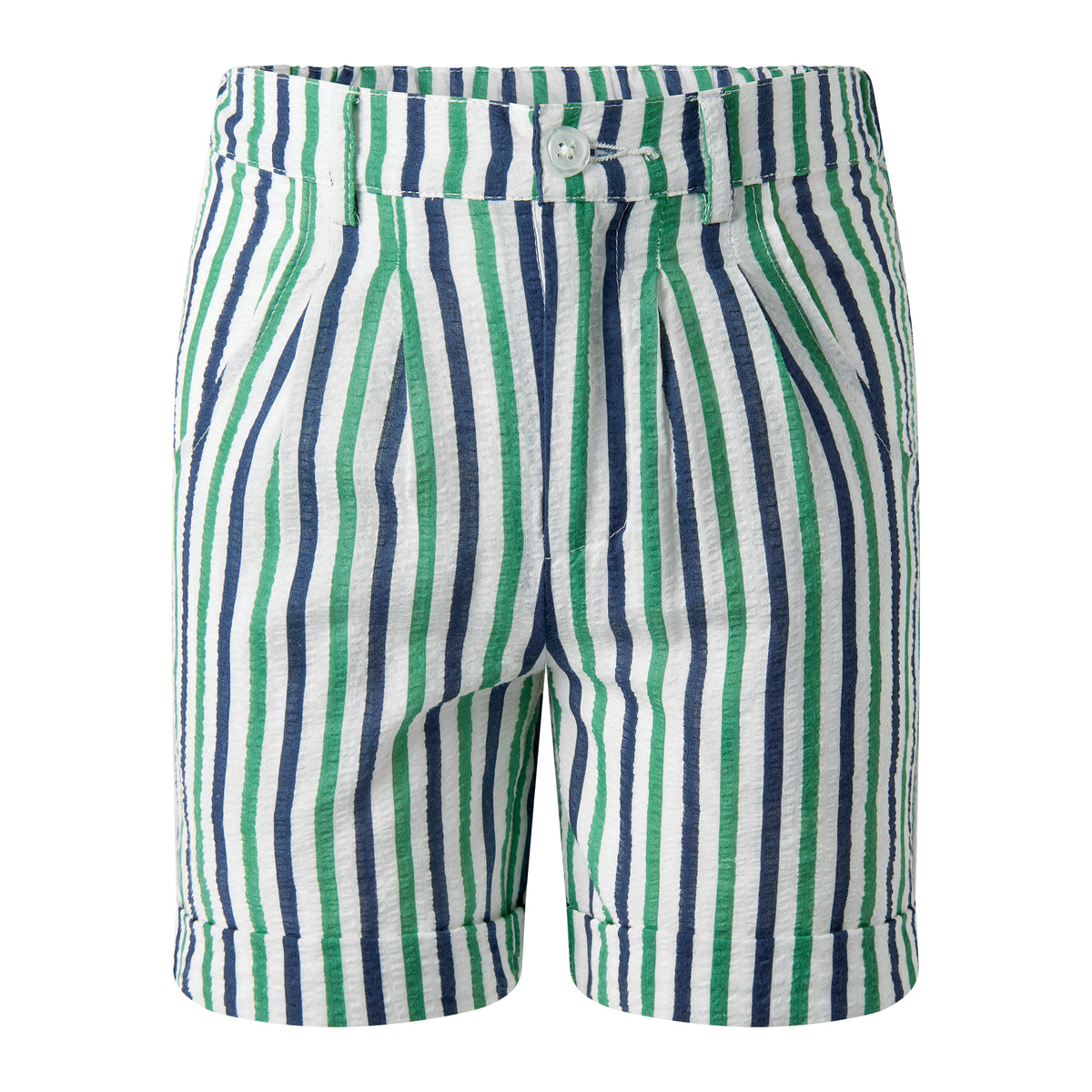 Navy & Green Stripe Shorts