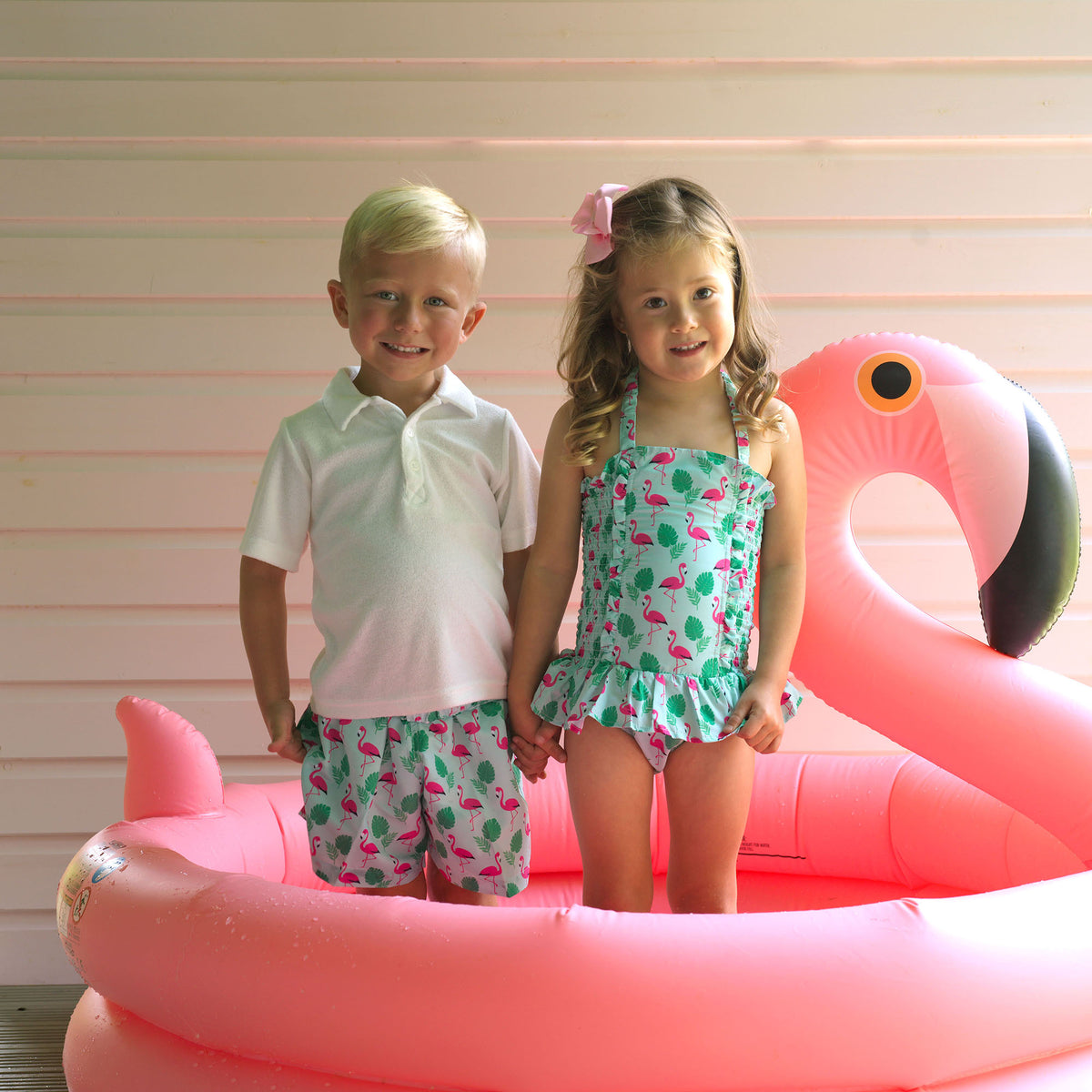 Green Flamingo Ruched Swimsuit