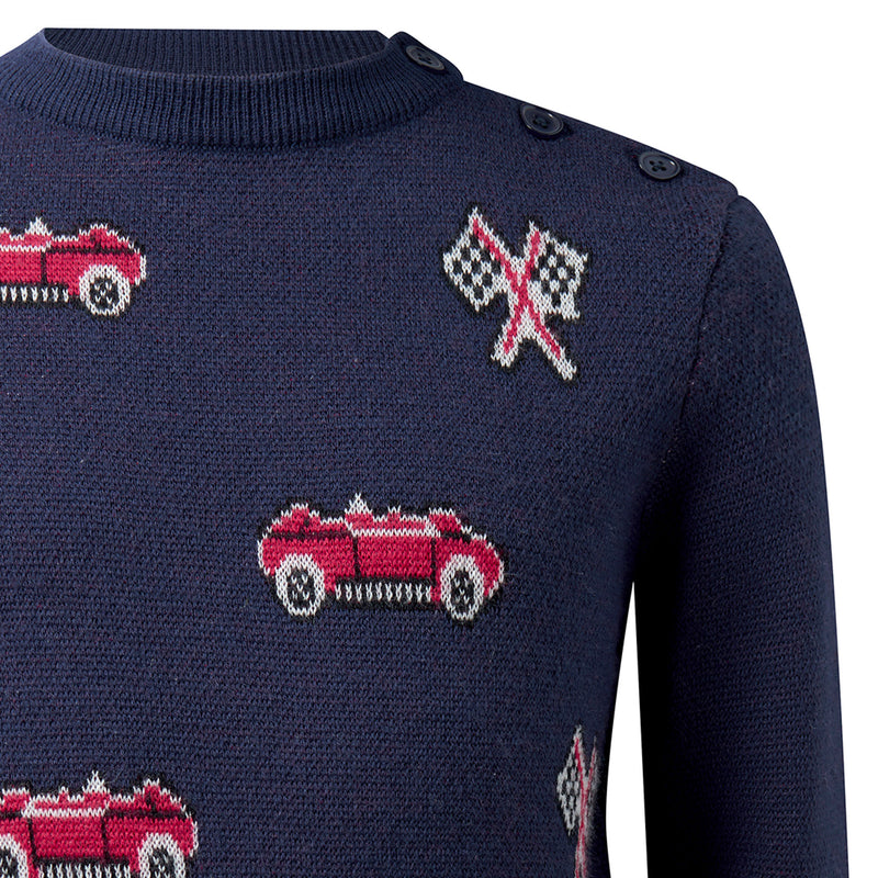 Car Intarsia Sweater, Navy