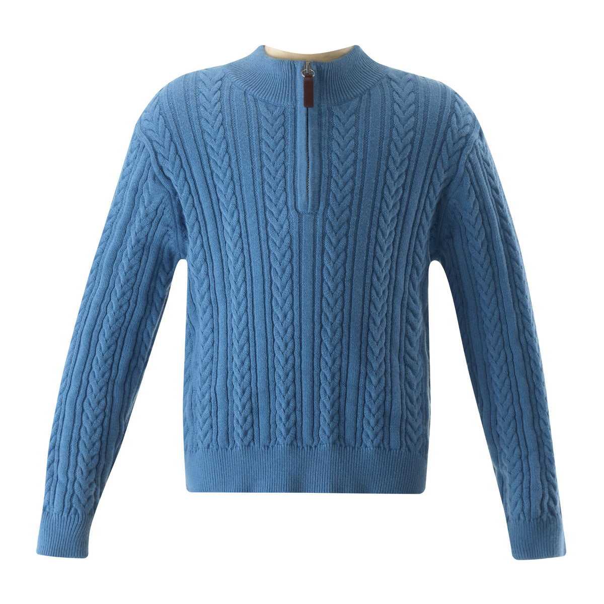 Blue Half-zip Cable Knit Sweater