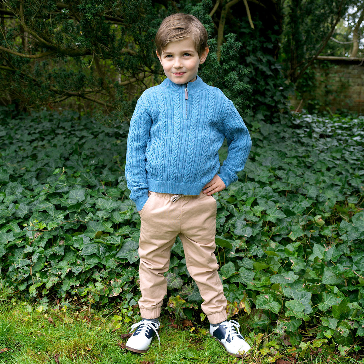 Blue Half-zip Cable Knit Sweater