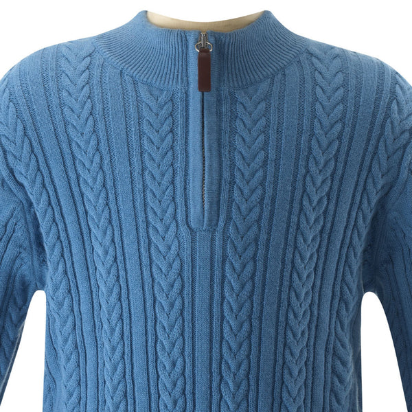 Blue Half-zip Cable Knit Sweater